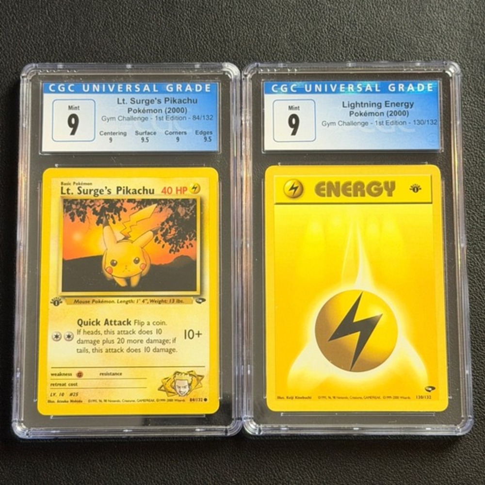 Lt. Surge's Pikachu 1st Ed 84/132 Sub + Energy CGC 9 Pokemon 2000 Gym‎ Challenge